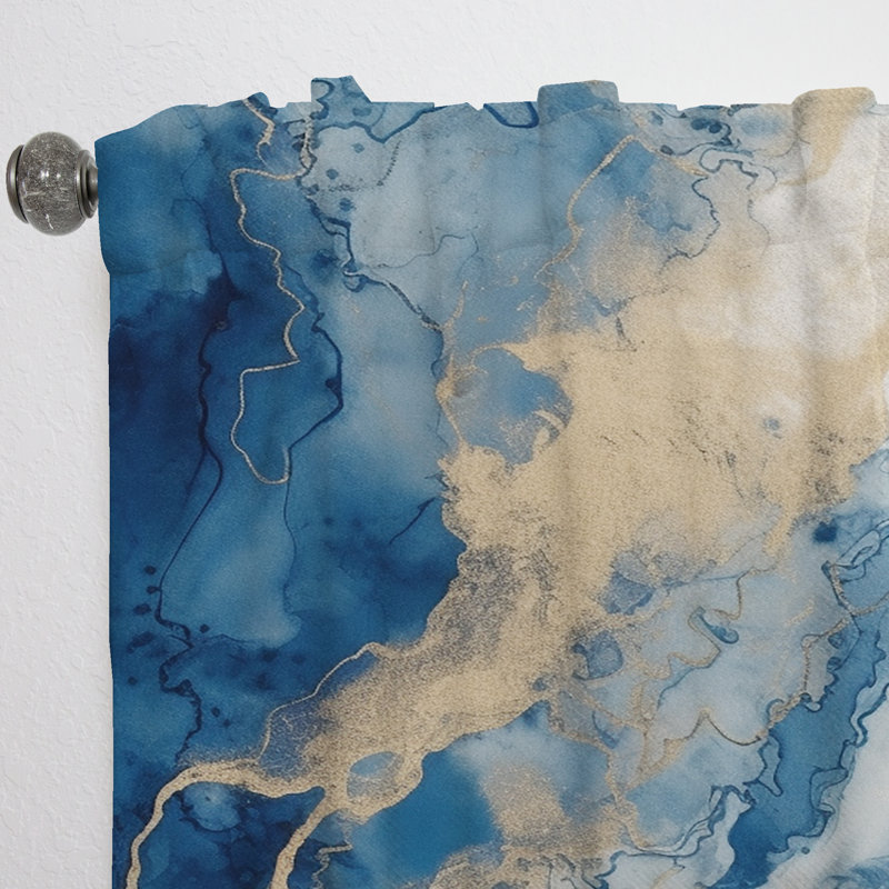 Rideau en velours moderne abstrait bleu et blanc liquide Art III - obscurcissant - 1 panneau, L 52 po x L 120 po