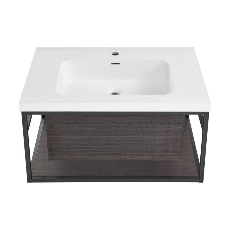 Claire 30" Black Ceramic Wall-Hung Vanity with Open Shelf