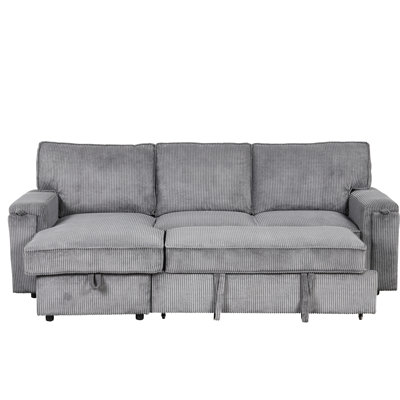 Canapé-lit modulaire polyvalent avec rangement et porte-gobelet - Gris 3 pièces