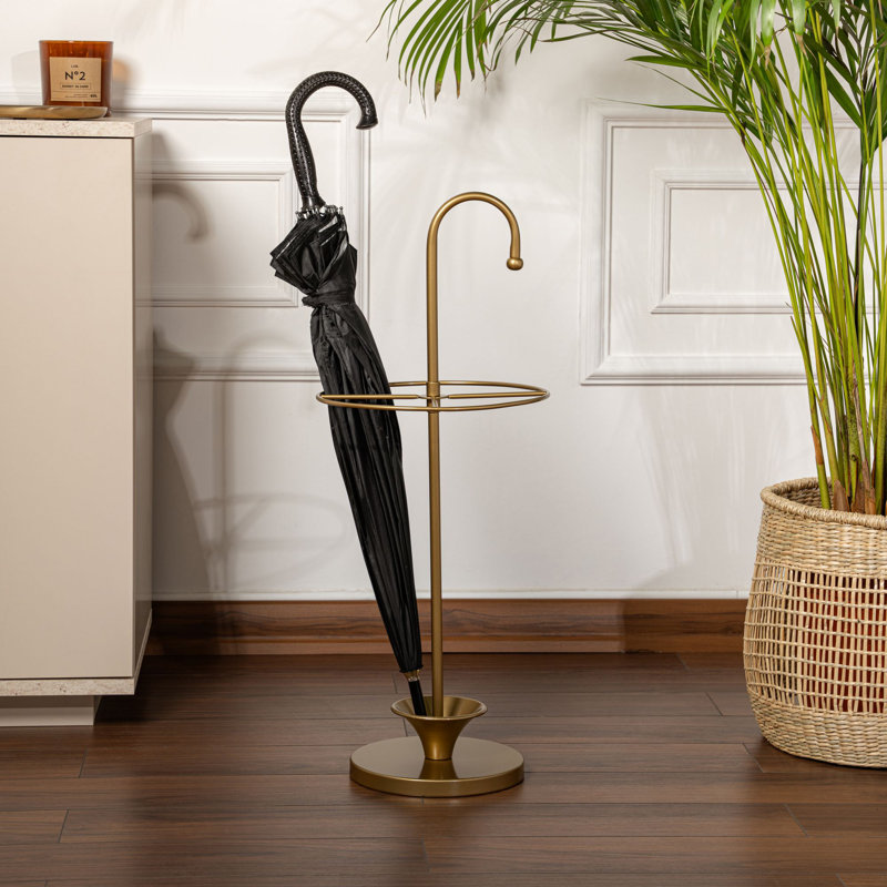 Elegant Metal Umbrella Stand, Gold Finish, 10.6 x 10.6 x 25.6 inches | 100% Durable Metal Construction | Stylish Design for Home Entryway & Office | Perfect for Organizing Umbrellas & Adding a Touch of Luxury