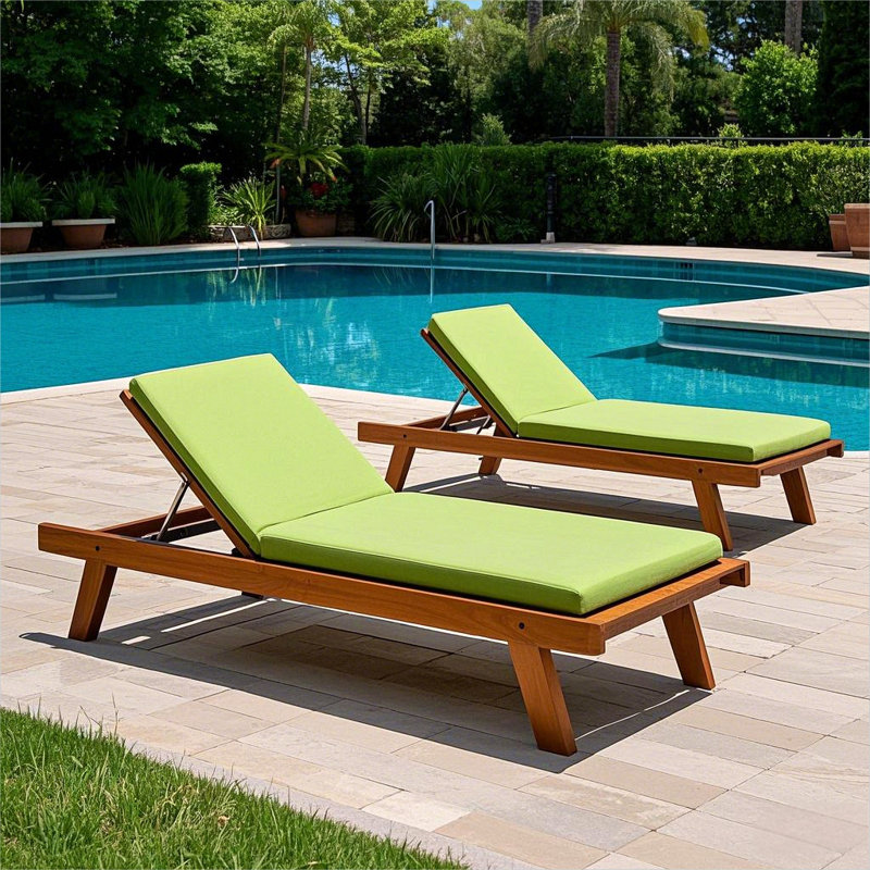 2Pcs Set Outdoor Lounge Chair Cushion Replacement Patio Funiture Seat Cushion Chaise Lounge Cushion, Green