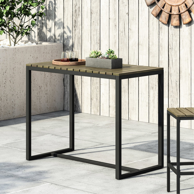 Table de bar contemporaine en bois avec support en métal pour le rassemblement de jardin