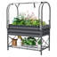 Jardinière surélevée Outsunny avec mini-serre, tablette de rangement et doublure, jardinière en métal gris foncé pour légumes et herbes aromatiques