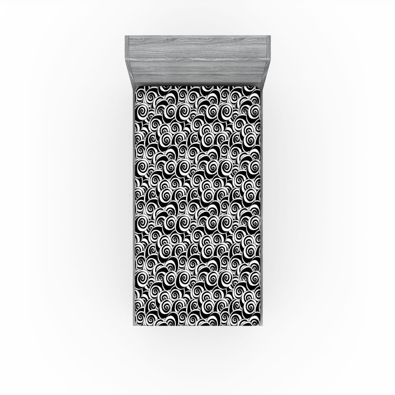 Ensemble de 2 draps-housses Ambesonne, Drap-housse de taille simple, Noir / blanc, abstrait