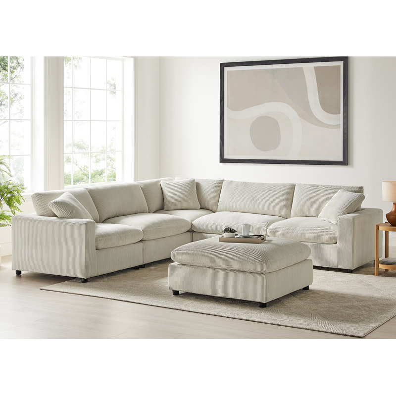 Vinessa Modular 6-Piece Sectional, Beige Corduroy