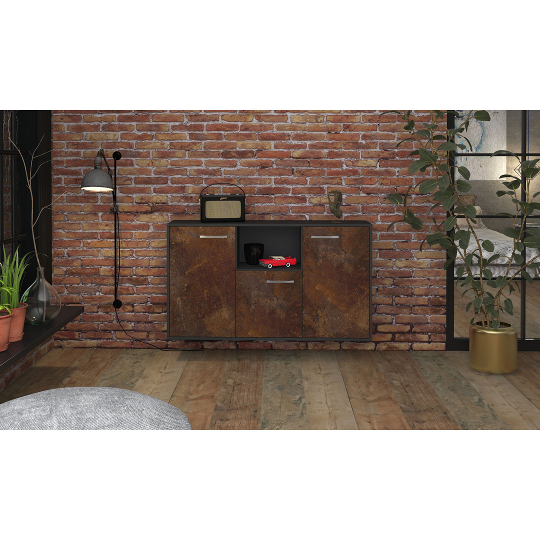 Sideboard Bennetta, Farbe: Gelb/Weiß, Fliegend/Metallgriffe, Größe: 136x79x35 cm