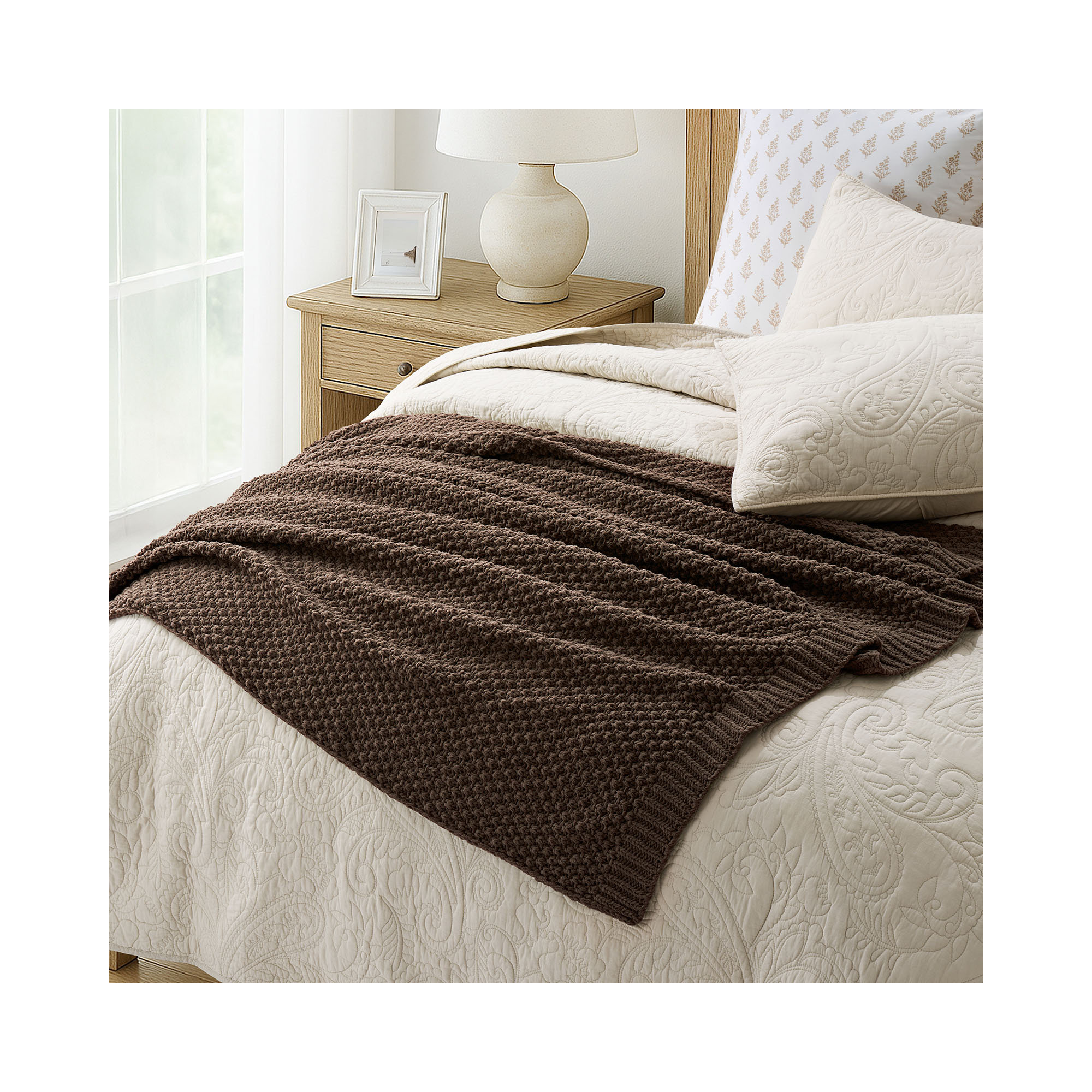Chunky Chenille Knit Throw Blanket, Cocoa Brown, 80" L x 60" W