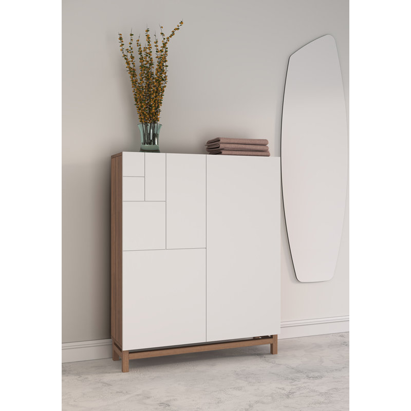 18 Pair Shoe Storage Cabinet, White/Noyer