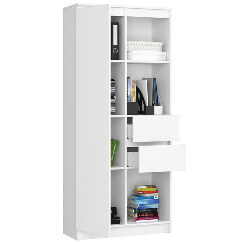 Alexs 180cm H x 80cm W Standard Bookcase, White Gloss