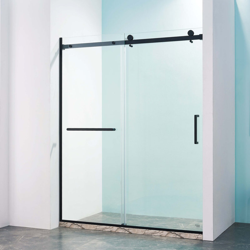 Porte de douche coulissante simple demi-cadre l 56 à 60 po x H 75 po, acier inoxydable 304, verre trempé clair de 5/16 po (8 mm) de style GSCC
