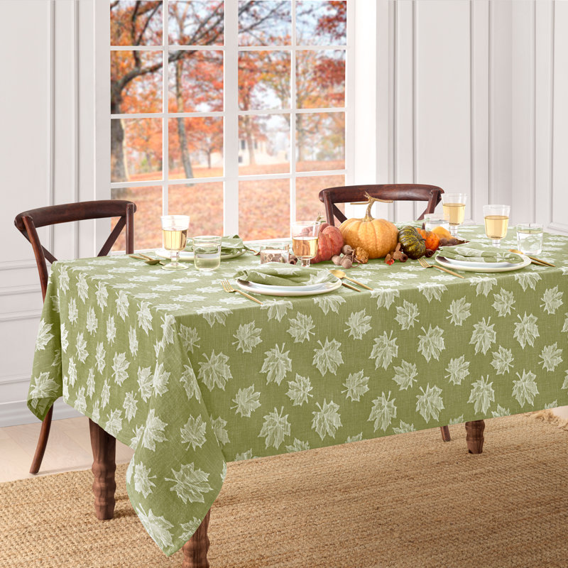 Mattox Falling Leaves Jacquard Cotton Tablecloth, 120"  x 60" Rectangle, Green