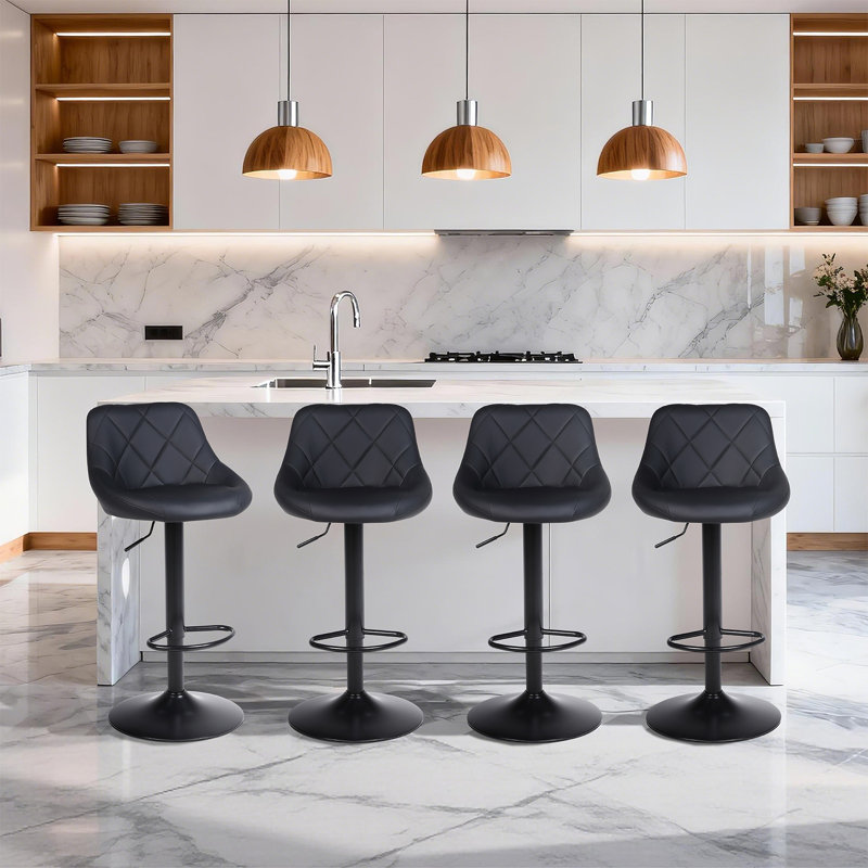 Tabouret de bar rotatif à hauteur ajustable Illyas, Noir, 4