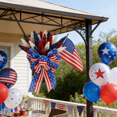 Décoration pour la fête de l’Independence, couronne de drapeau américain, panier de blé suspendu à la porte, décoration de cour intérieure du Memorial Day