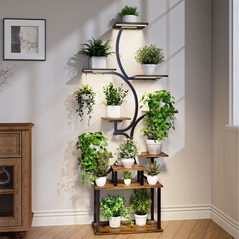 Support pour plante d'intérieur H 61 "avec lumière de culture, tablette à 10 niveaux