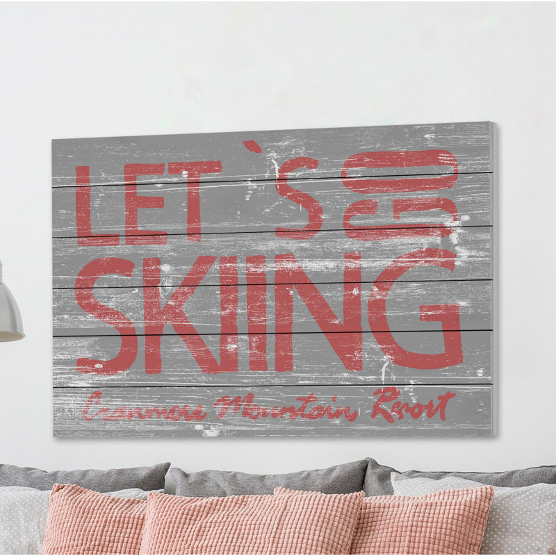 LET’S Go ski-impression d’art textuel sur bois, 40 po x 60 po