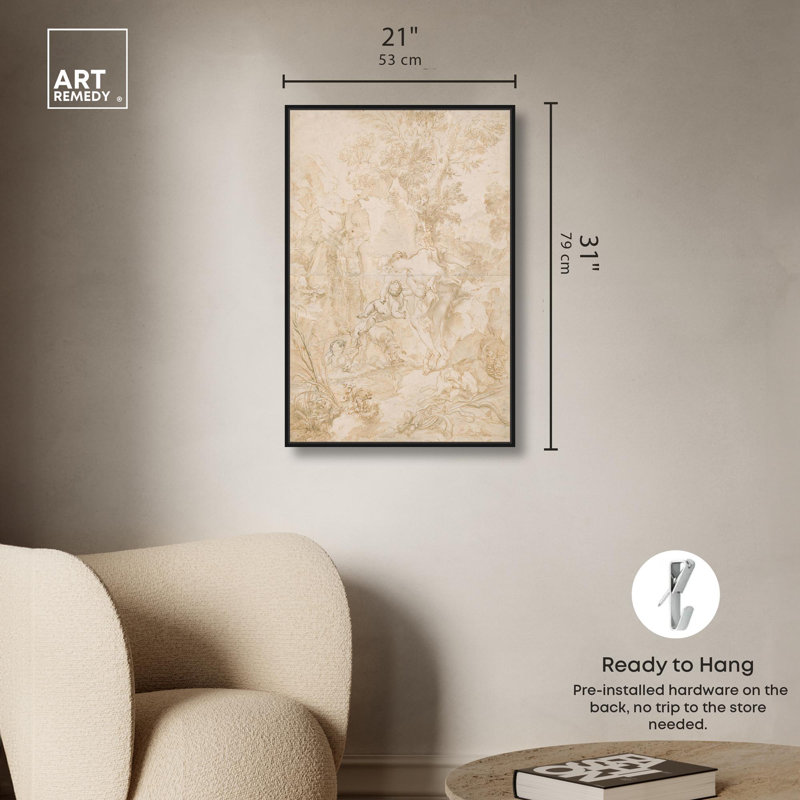 «Echo and Narcissus», art vintage sur toile par Art Remedy, Cadre noir, H 55 po x l 37 po x P 1,2 po