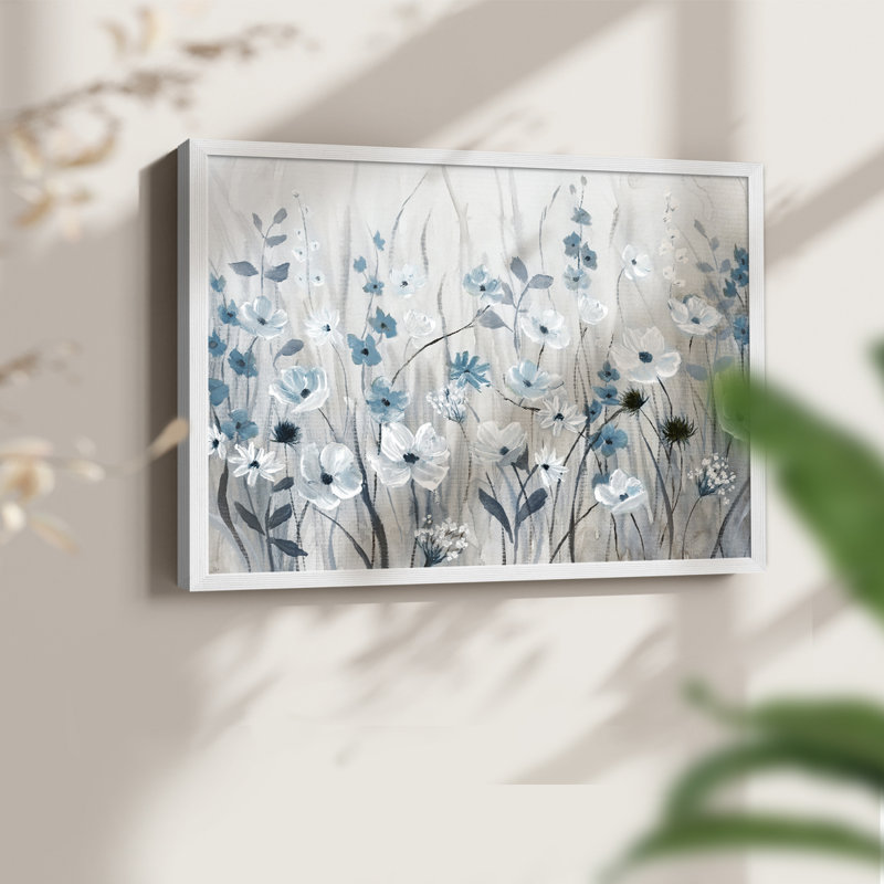 Blue Meadow Field - impression encadrée - réaménageable, H 11 po x l 14 po, Blanc