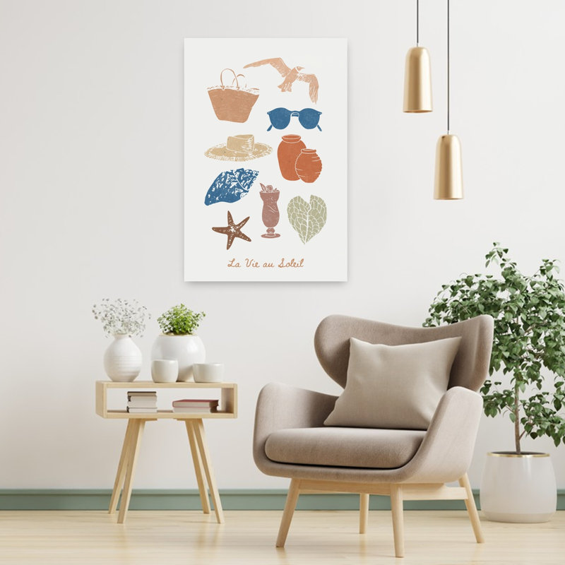 "Coastal Summer Essentials" abstrait mouette étoile de mer, art mural côtier