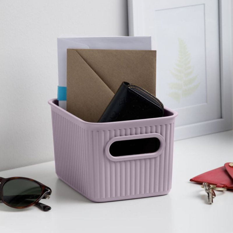 Ensemble de paniers en plastique nervuré, 2, Mauve