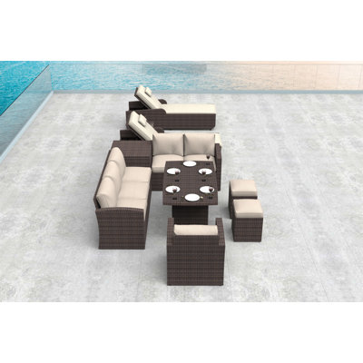 Wicker 10 - Person Patio Conversation Set with Cushions