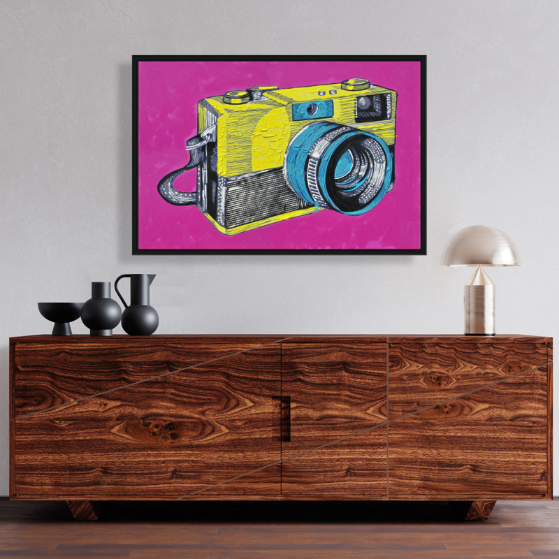 Colorful Retro Camera Framed Canvas | Yellow Hobbies Decor