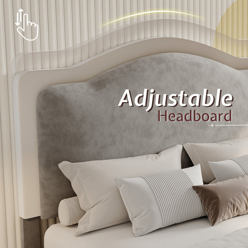 Gray Velvet Twin Upholstered Bed with LED Headboard and Storage Drawer