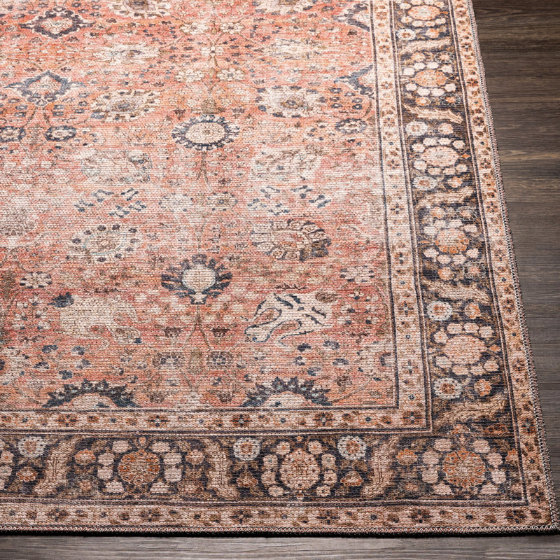 Tapis corail / rouge brique lavable à la machine Maio, Rectangle 9 pi 3 po x 12 pi