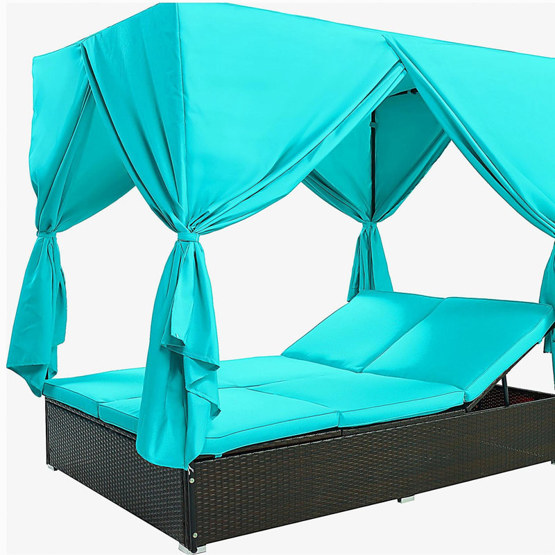 U_STYLE Méridienne double d'extérieur avec rideaux, méridienne d'extérieur avec dossier réglable, causeuse en acier robuste pour la cour, la piscine et la terrasse