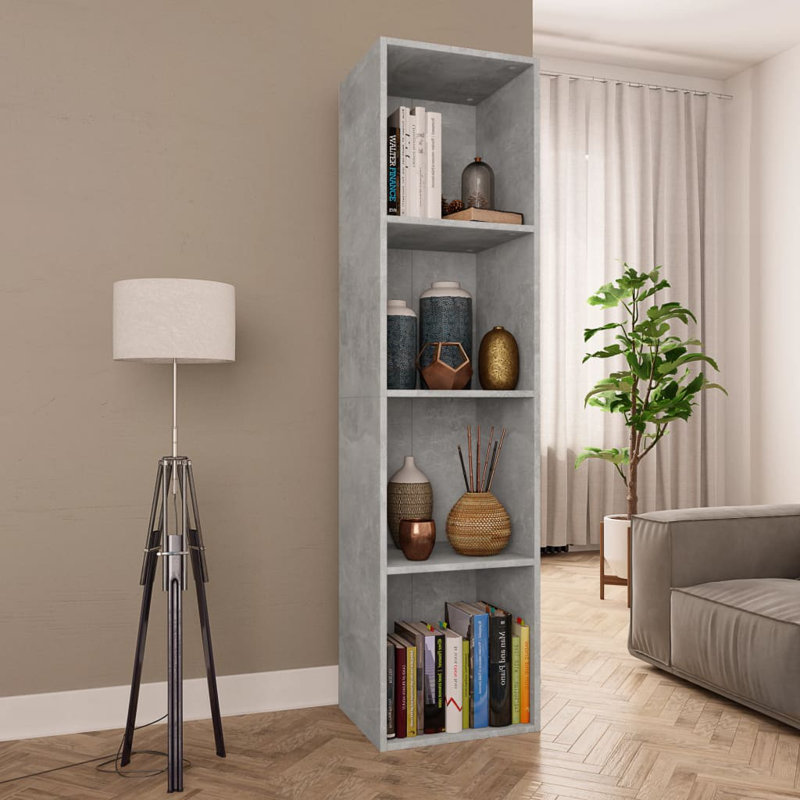 Book Cabinet Bookshelf TV Stand Freestanding Shelf Engineered Wood, Concrete Grey, (2 Shelves) 29.3" H x 23.6" W x 9.4" D