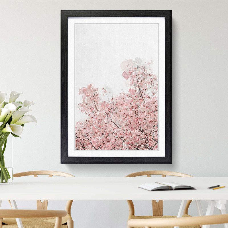 Pink Cherry Tree in Abstract - Framed Print, Black, 91cm H x 60cm W x 2cm D