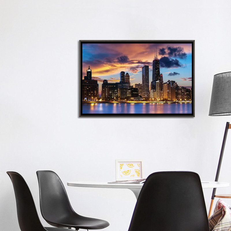 Horizon deChicago, Toile avec cadre flottant foncé en bois rustique, H 26 po x l 40 po x P 1,5 po