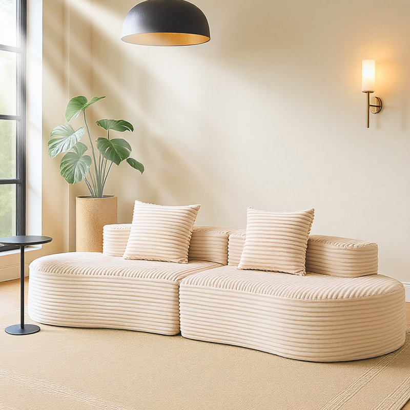 Canapé modulaire incurvé moderne 110 po à 2 places en velours côtelé divisé avec coussins, aucun assemblage requis