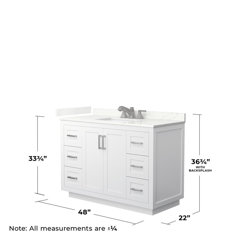 Ensemble de meuble-lavabo simple autoportant 48 po avec plateau en quartz Miranda, Quartz Giotto, Blanc, Nickel brossé