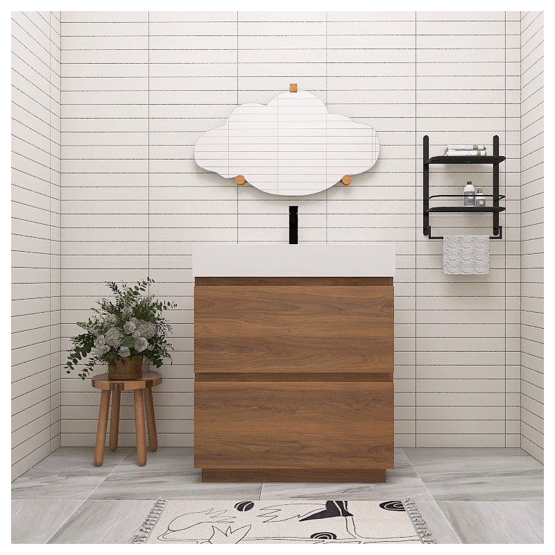 Meuble-lavabo simple 30 po avec plateau en résine Kayloni, Brun