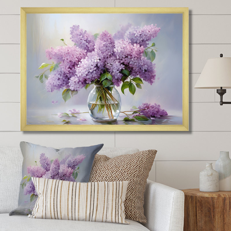 Lilacs Romantic Impression III - Lilacs, reproduction d'art sur toile, H 24 po x l 32 po, Cadre photo unique, Doré