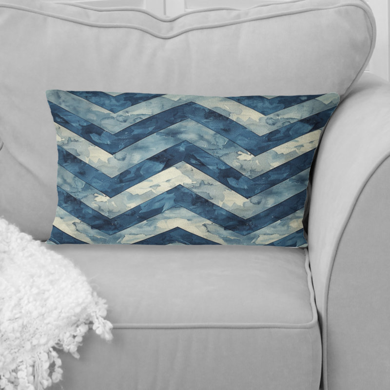Coussin Chevron Harmony I - Glam, Bleu / Beige