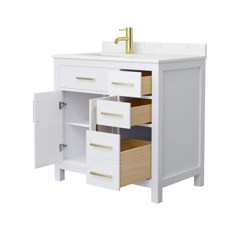 Ensemble de meuble-lavabo simple 36 po avec plateau en marbre Beckett, Blanc, Or, Marbre de culture de Carrare