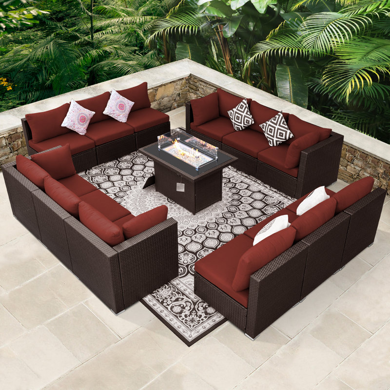 Pashion 12 - Person Modular Patio Conversation Set with Cushions, Red