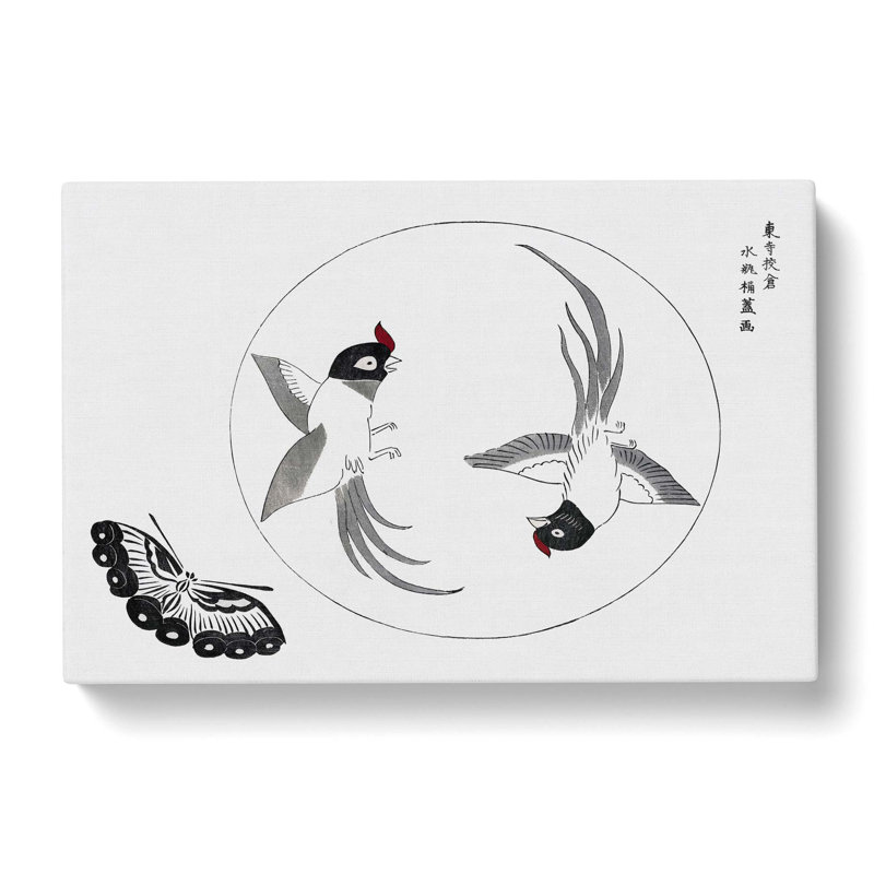 Two Birds & Butterfly by Taguchi Tomoki - Wrapped Canvas Painting, 40cm H x 60cm W x 3cm D