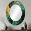 Abstrait vert et doré Marble River II - grand miroir mural ovale sur métal-1068284493