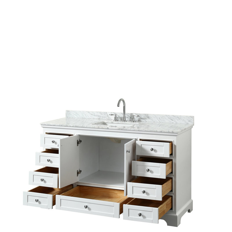 Deborah 60'' Single Bathroom Vanity with Marble Top, White, Polished Chrome