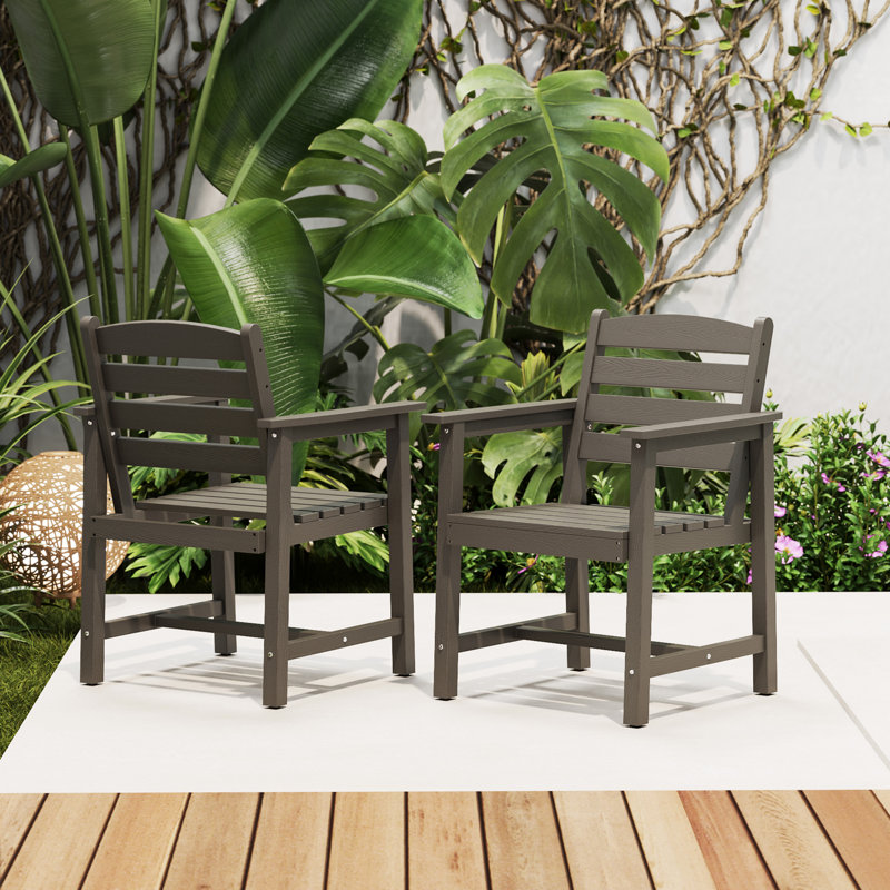 Bensley Patio Dining Chair HDPE Armchair (Set of 2), Gray