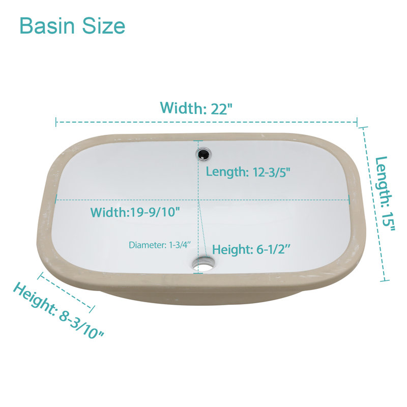 22'' L x 15'' W Ceramic Undermount Rectangular Bathroom Sink with Overflow