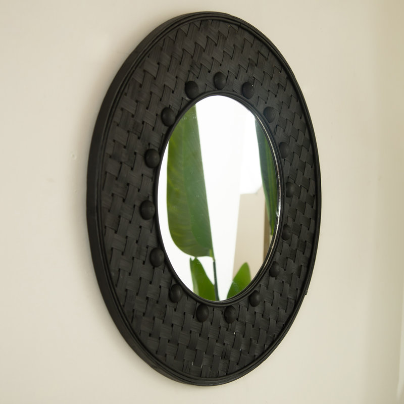 Miroir rond en bambou tissé à la main