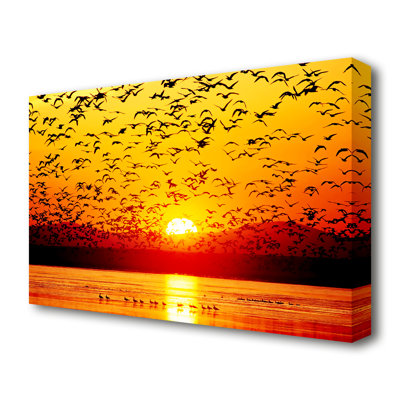 The Birds In The Golden Sunset - No Frame Print on Canvas