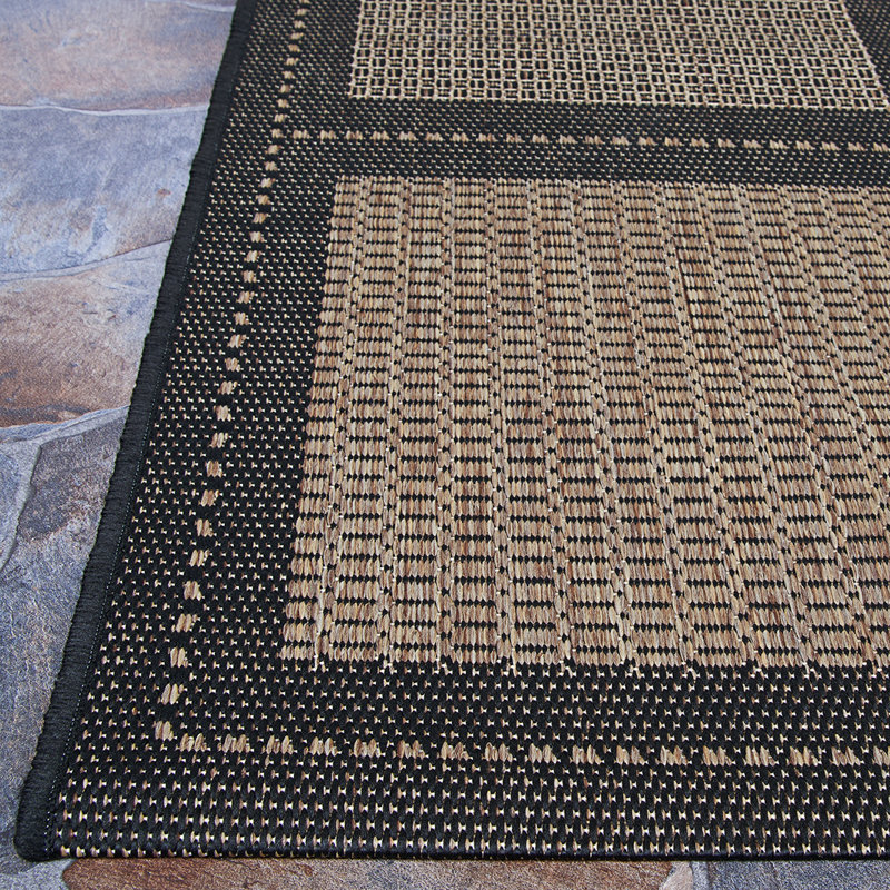 Sania Geometric Cocoa Black Indoor Outdoor Area Rug, Square 7'6"