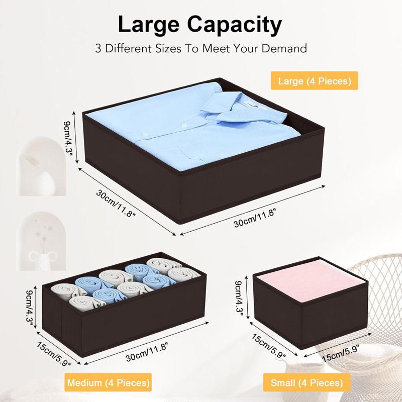 Organisateurs de tiroir pliables - Ensemble de 12 pièces pour vêtements, sous-vêtements, chaussettes, articles de chambre de bébé