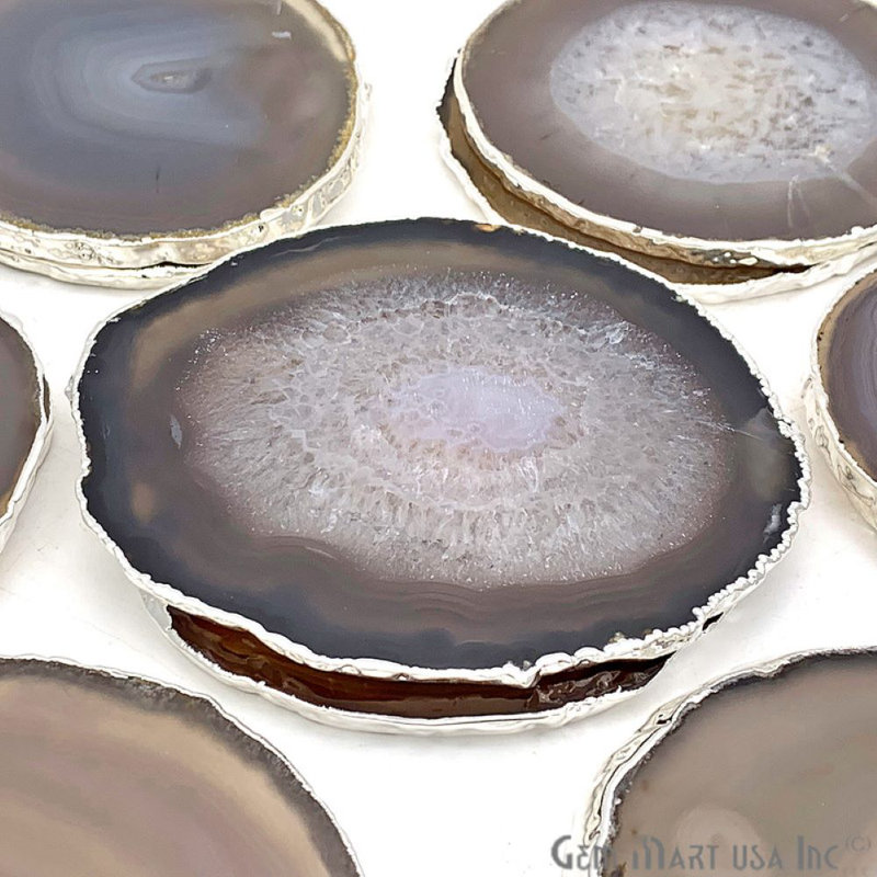 Sous-verres en agate naturelle, accessoires de cuisine, Gris/argent