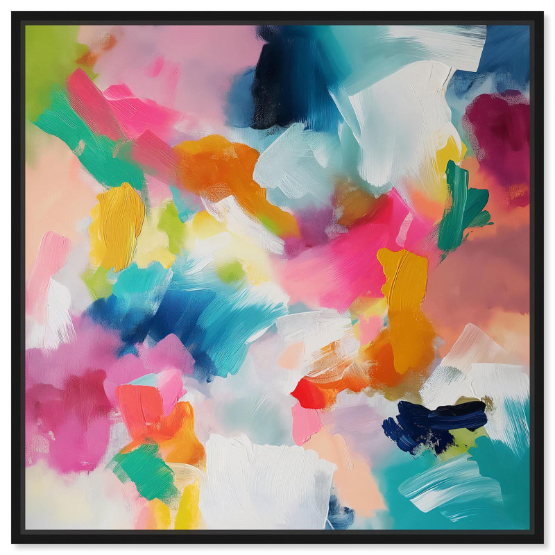 Gossamer Colors Canvas Modern Colorful Print by Art Remedy, 25" H x 25" W x 1.8" D, Black Floater Framed