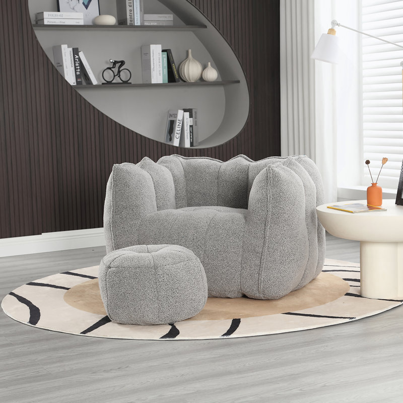 Sofas Upholstered Accent Chair with Ottoman, Gray Chenille, 23.23" H x 38.58" W x 31.5" D